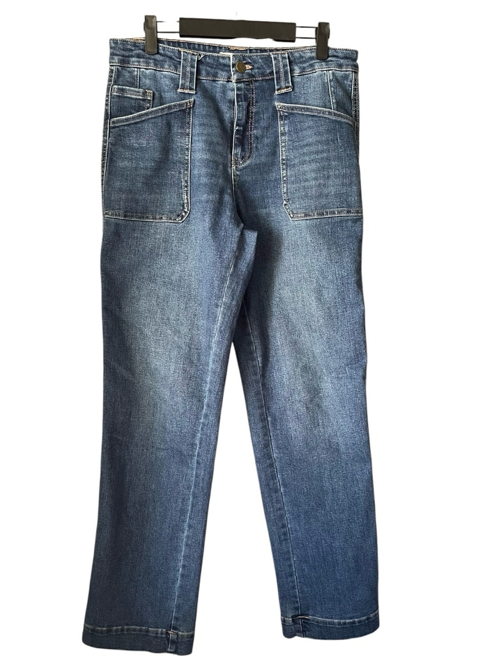 OAT New York Wide Leg Utility Pocket Jeans Womens 8/29 Blue Stretch Denim